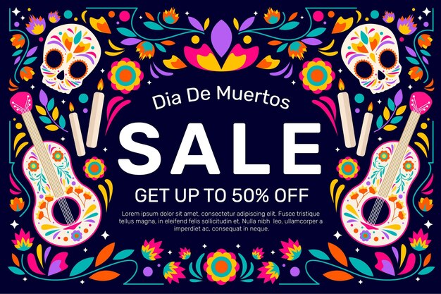 Flat dia de muertos sale background