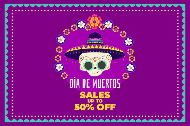 Flat dia de muertos sale background