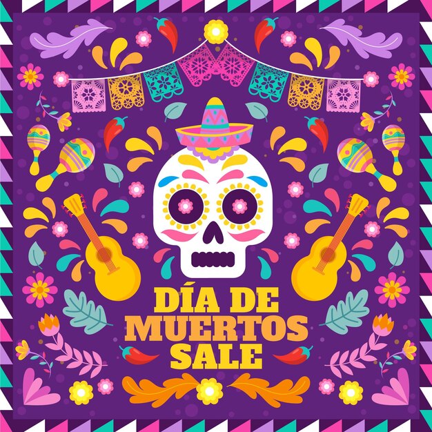 Flat dia de muertos sale illustration