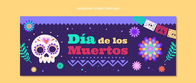 Flat dia de muertos social media cover template