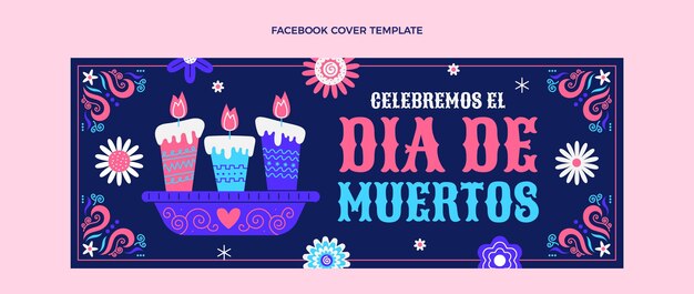 Flat dia de muertos social media cover template