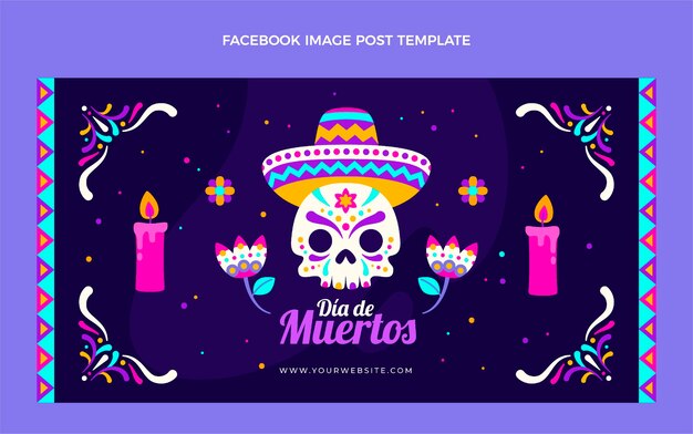 Flat dia de muertos social media post template