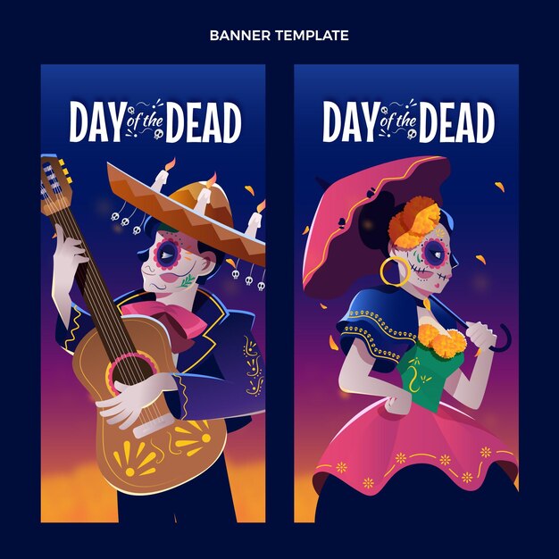 Flat dia de muertos vertical banners set