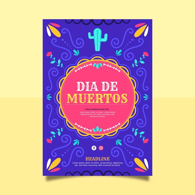 Flat dia de muertos vertical flyer template