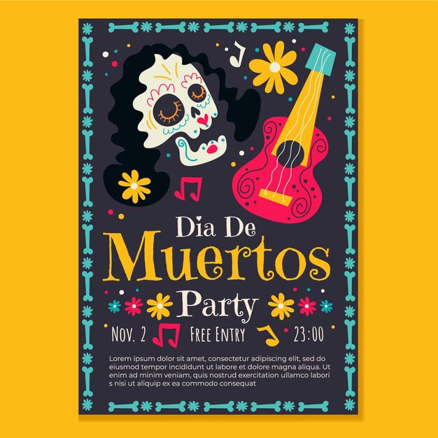 Flat dia de muertos vertical flyer template