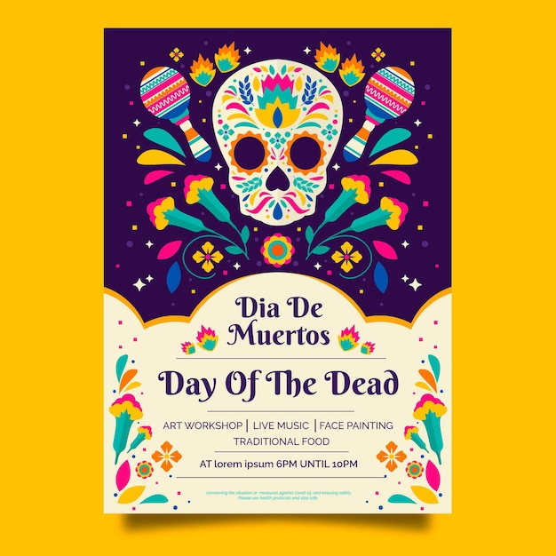 Flat dia de muertos vertical poster template