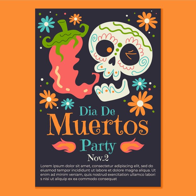 Flat dia de muertos vertical poster template