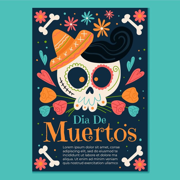 Flat dia de muertos vertical poster template