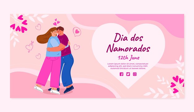 Flat dia dos namorados horizontal banner template