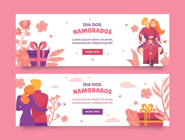 Flat dia dos namorados horizontal banners collection