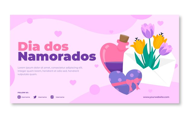 Flat dia dos namorados social media post template with flowers and potion