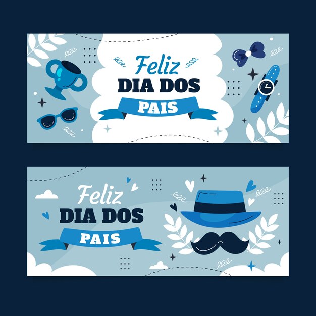 Flat dia dos pais sale horizontal banners set