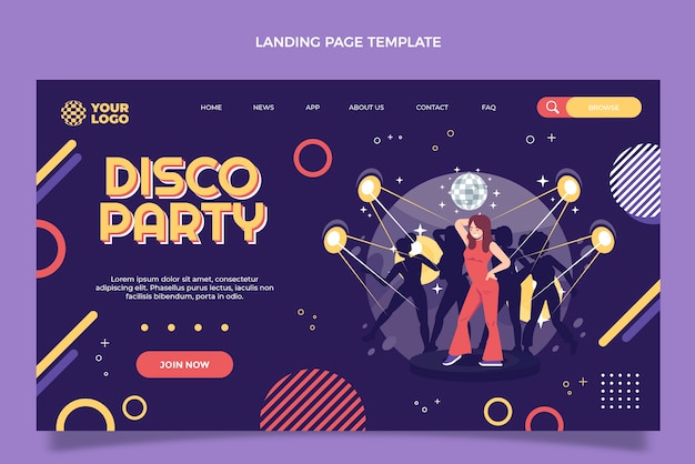 Flat disco party landing page template