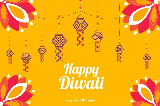 Flat diwali background on orange background