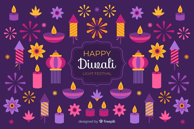 Flat diwali background and variety of candles