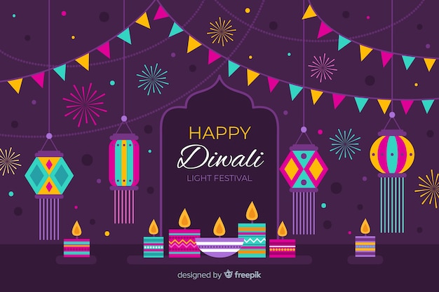 Flat diwali background with colourful garlands