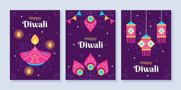 Free Vector flat diwali festival cards collection