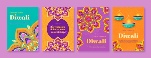 Flat diwali festival cards collection