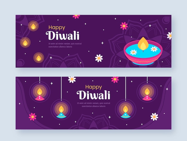 Free Vector flat diwali festival horizontal banner template