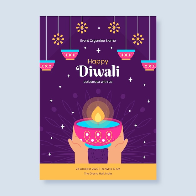 Flat diwali festival vertical poster template