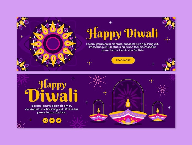 Flat diwali horizontal banners set