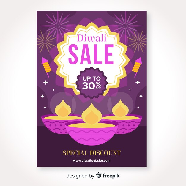 Flat diwali sale flyer template