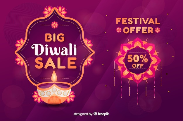 Flat diwali sale with candle