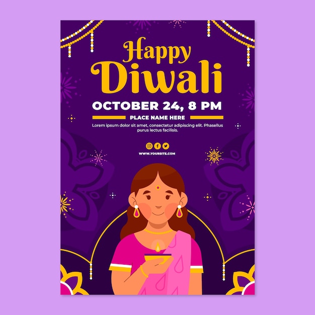 Flat diwali vertical flyer template