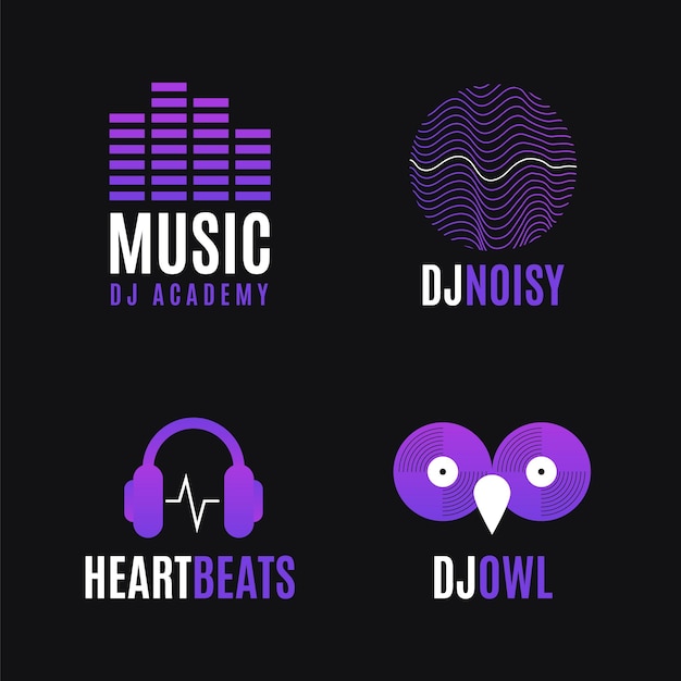 Free Vector flat dj logo collection