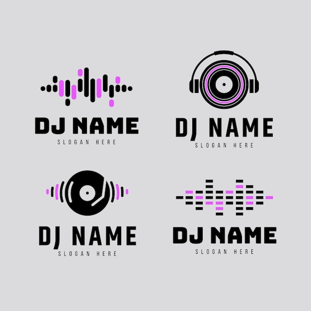 Free Vector flat dj logo collection