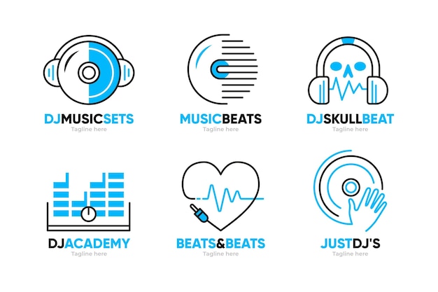 Flat dj logo collection