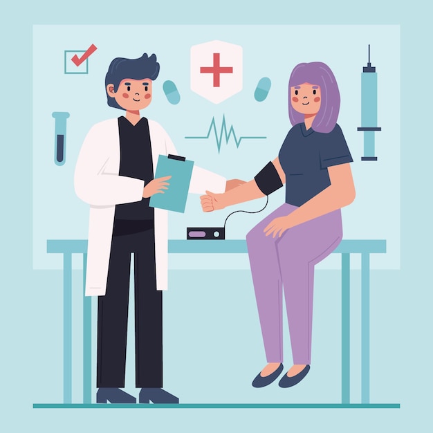 Free Vector flat doctor examining a patient at the clinic illustrated