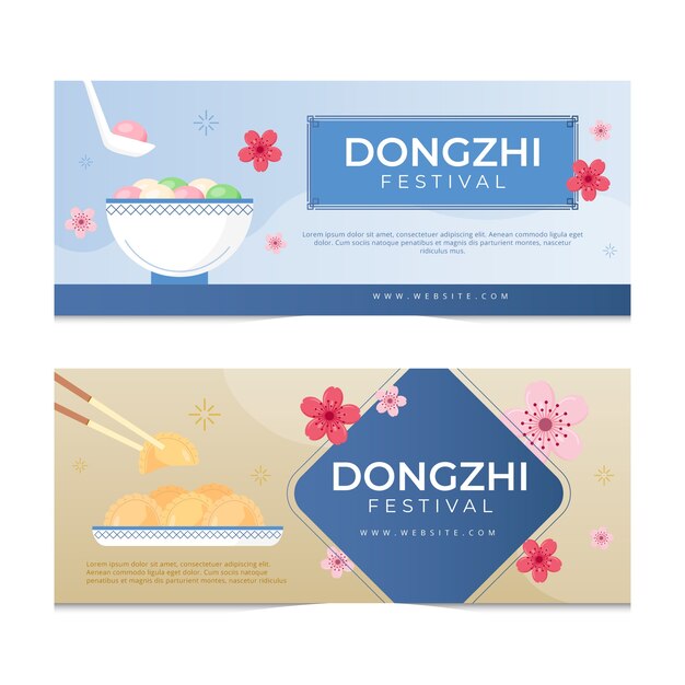 Flat dongzhi festival horizontal banners set