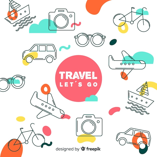 Flat doodle elements travel background