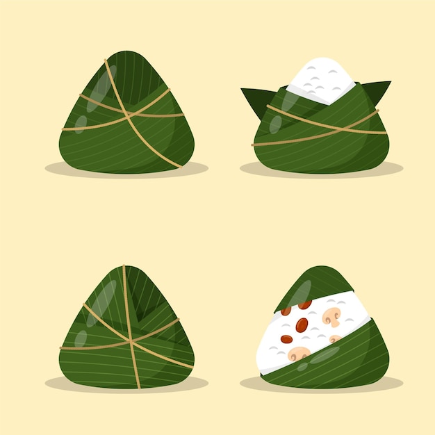 Free Vector flat dragon boat's zongzi collection