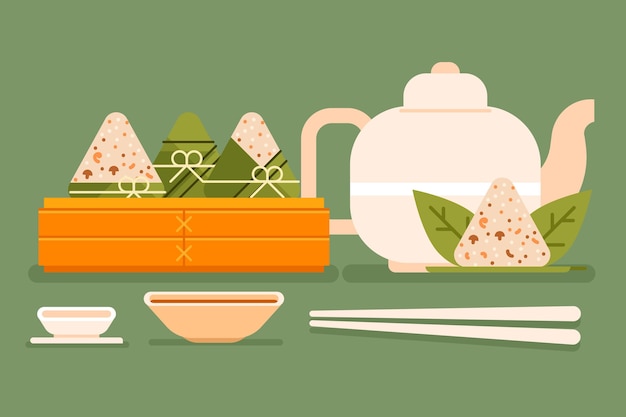 Free Vector flat dragon boat's zongzi collection