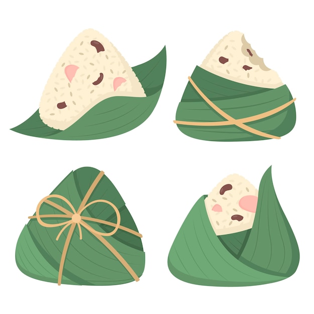 Free vector flat dragon boat's zongzi collection