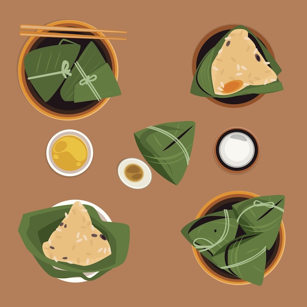 Free Vector flat dragon boat's zongzi collection