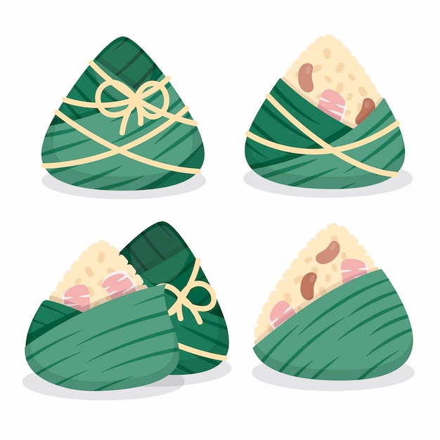 Free vector flat dragon boat's zongzi collection