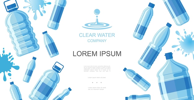 Free Vector flat drinking water concept with plastic bottles of pure aqua and liquid splashes