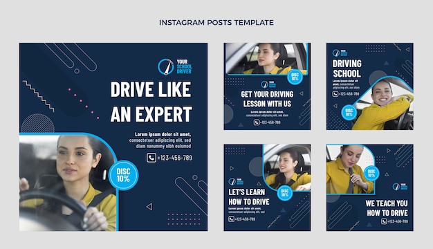 Flat driving school instagram posts collection