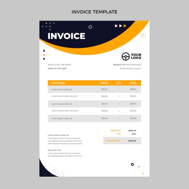 Flat driving school invoice template