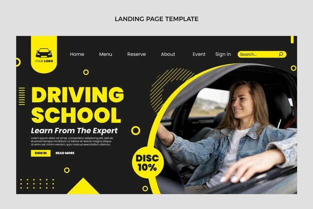 Flat driving school landing page template