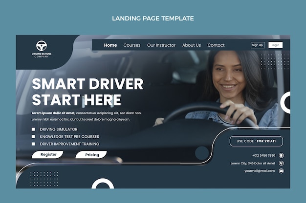 Flat driving school landing page template