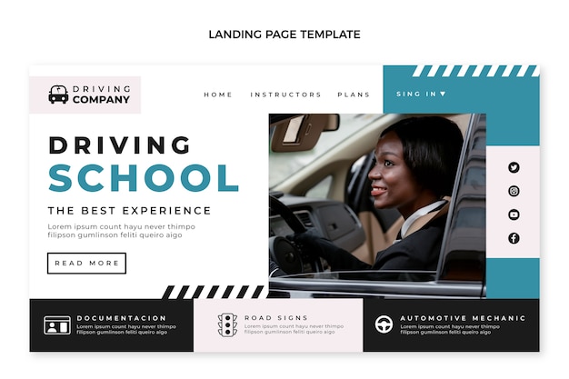 Flat driving school landing page template