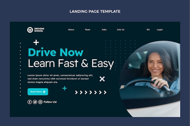 Flat driving school landing page template