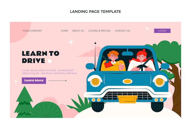 Flat driving school landing page template