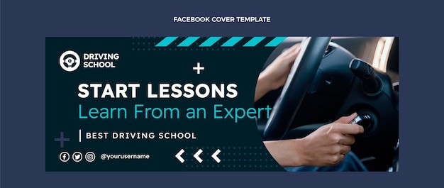 Free Vector flat driving school social media cover template