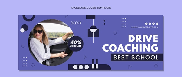 Free Vector flat driving school social media cover template