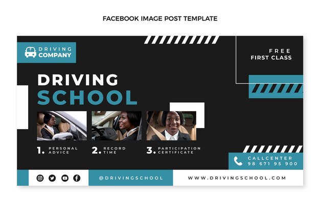 Flat driving school social media post template